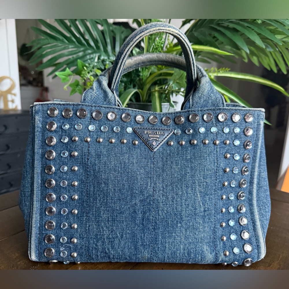 EUC Prada Denim Studded Tote Bag